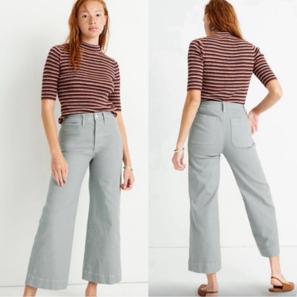 Madewell Emmett Wide Leg Crop Pants Light Gray Carpenter Style Casual Size 25 - Picture 1 of 12